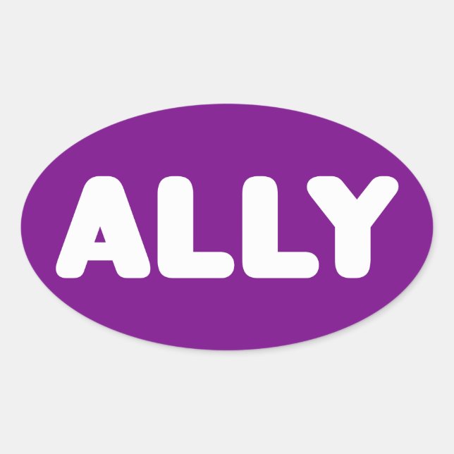 Ally LGBTQ Straight Ally Spirit Day White & Purple Oval Sticker (Front)