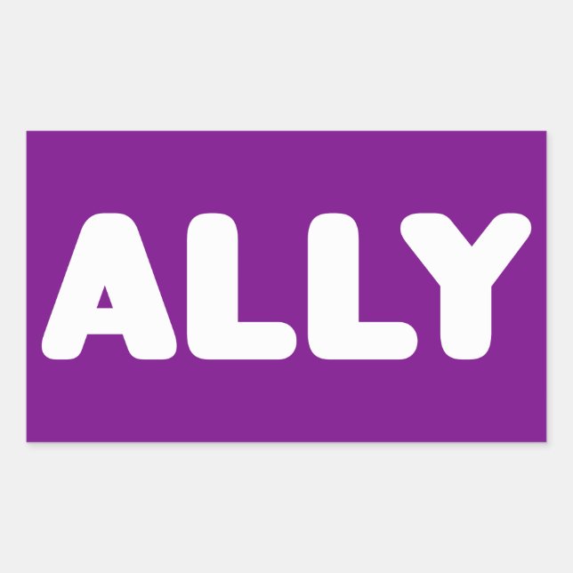 Ally LGBTQ Straight Ally Spirit Day White & Purple Rectangular Sticker (Front)