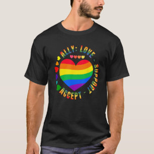 Ally Love Support Accept LGBTQ+ Rainbow Heart Gay  T-Shirt