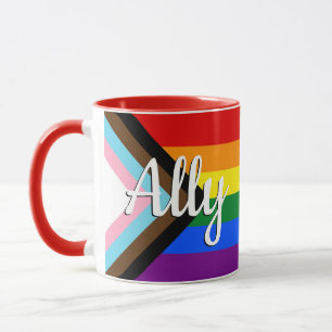 Ally   Progress Pride Flag   Name Mug