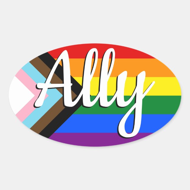 Ally | Progress Pride Flag Oval Sticker (Front)