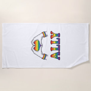 Ally Rainbow Hands Heart Vintage Pride Shirt Desig Beach Towel