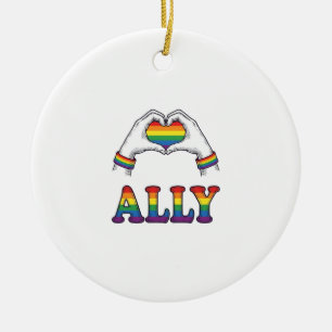 Ally Rainbow Hands Heart Vintage Pride Shirt Desig Ceramic Tree Decoration