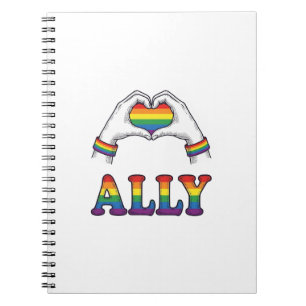 Ally Rainbow Hands Heart Vintage Pride Shirt Desig Notebook