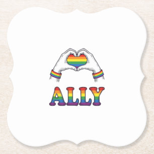 Ally Rainbow Hands Heart Vintage Pride Shirt Desig Paper Coaster