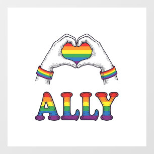 Ally Rainbow Hands Heart Vintage Pride Shirt Desig Window Cling
