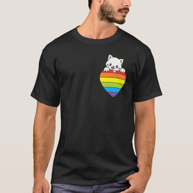 Ally Rainbow Heart Cat LGBTQ Community Pride Gende T-Shirt (Front)