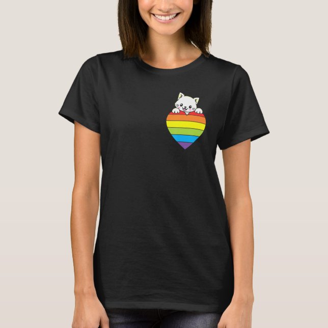 Ally Rainbow Heart Cat LGBTQ Community Pride Gende T-Shirt (Front)
