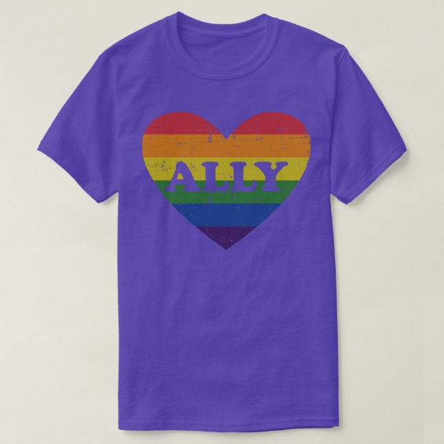 Ally rainbow  heart for LGBT gay and lesbian suppo T-Shirt (Design Front)