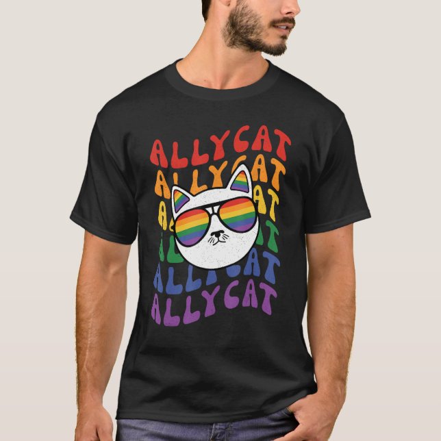 AllyCat  Ally Cat Gay Pride Rainbow Sunglasses LGB T-Shirt (Front)