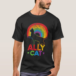 Allycat Lgbt Cat With Ally Pride Rainbow T-Shirt