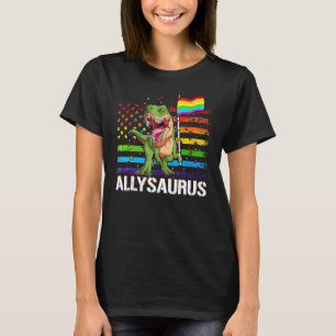 Allysaurus Dinosaur In Rainbow Flag For Ally Lgbt  T-Shirt