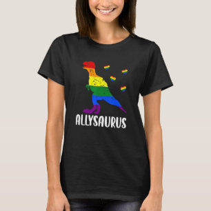 Allysaurus Dinosaur In Rainbow Flag For Ally Lgbt  T-Shirt