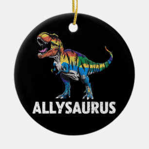 Allysaurus LGBT Dinosaur Rainbow Flag Ally LGBT  Ceramic Tree Decoration