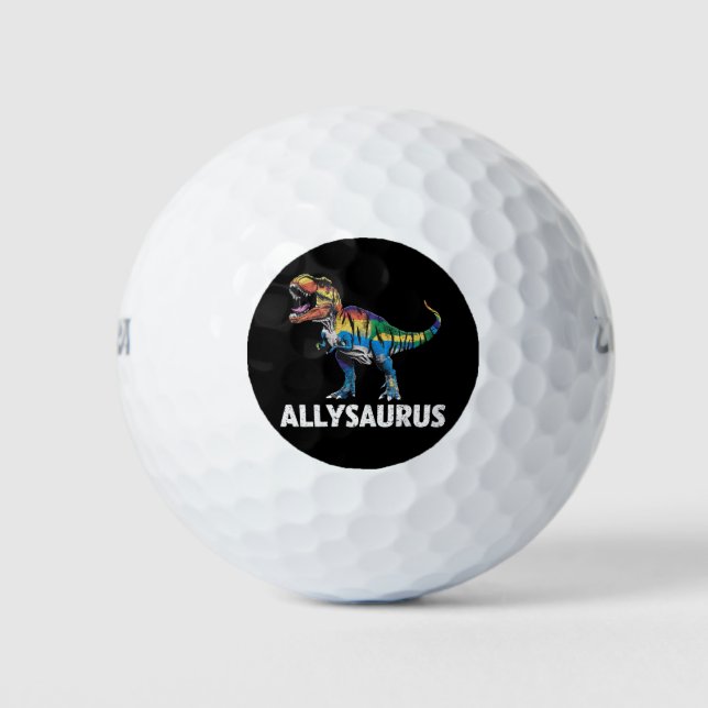 Allysaurus LGBT Dinosaur Rainbow Flag Ally LGBT  Golf Balls (Front)