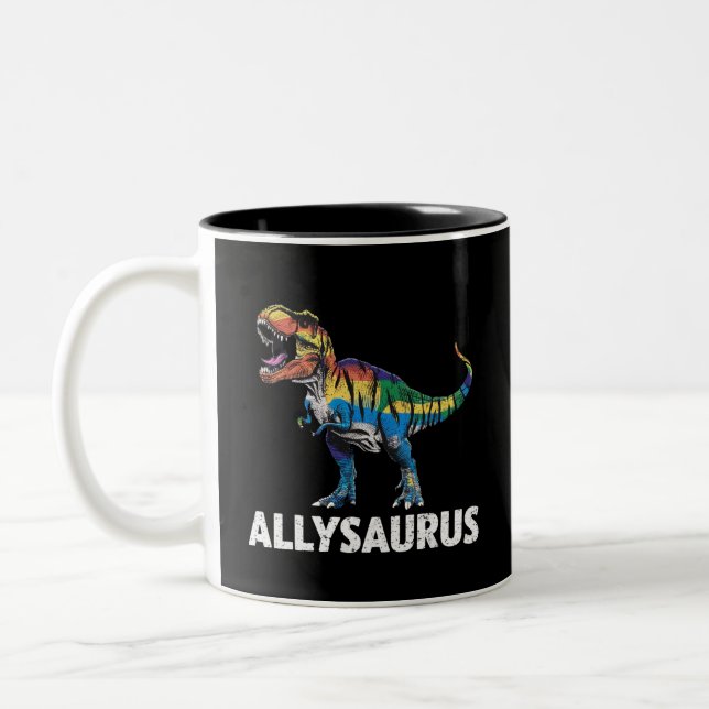 Allysaurus LGBT Dinosaur Rainbow Flag Ally LGBT  Two-Tone Coffee Mug (Left)
