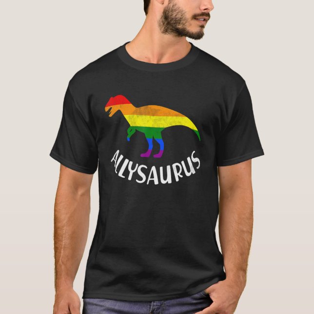 Allysaurus LGBTQ Pride Rainbow Flag Dinosaur for P T-Shirt (Front)