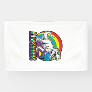 Allysaurus Rainbow Dinosaur Vintage T-Shirt Design Banner