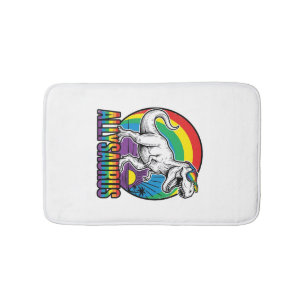 Allysaurus Rainbow Dinosaur Vintage T-Shirt Design Bath Mat
