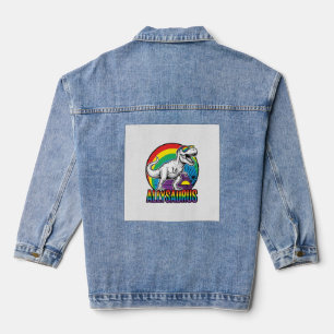 Allysaurus Rainbow Dinosaur Vintage T-Shirt Design Denim Jacket