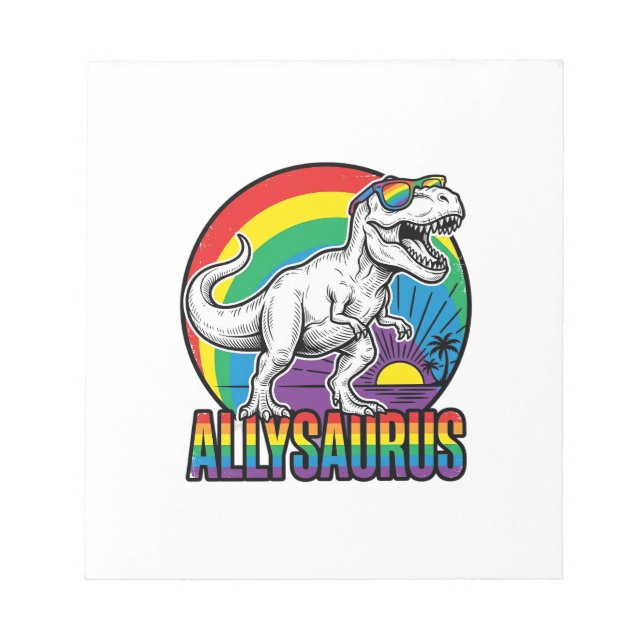 Allysaurus Rainbow Dinosaur Vintage T-Shirt Design Notepad (Front)