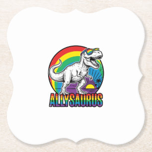 Allysaurus Rainbow Dinosaur Vintage T-Shirt Design Paper Coaster