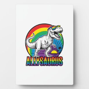 Allysaurus Rainbow Dinosaur Vintage T-Shirt Design Plaque