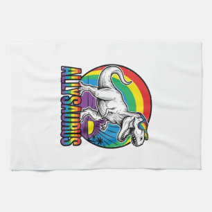 Allysaurus Rainbow Dinosaur Vintage T-Shirt Design Tea Towel