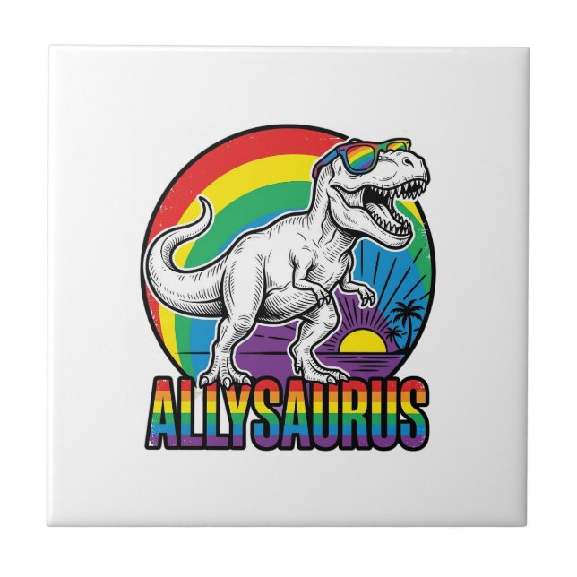 Allysaurus Rainbow Dinosaur Vintage T-Shirt Design Tile (Front)