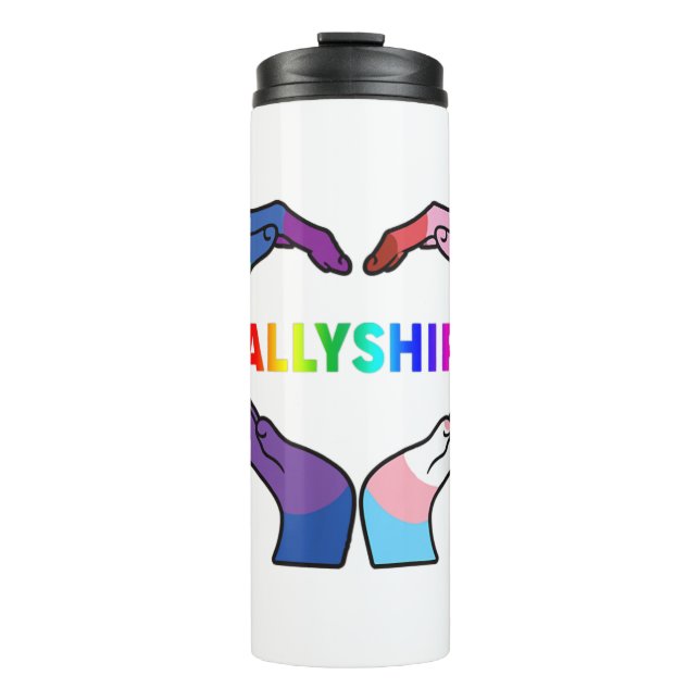 Allyship Heart LGBT Support Protect Kids Rainbow F Thermal Tumbler (Front)