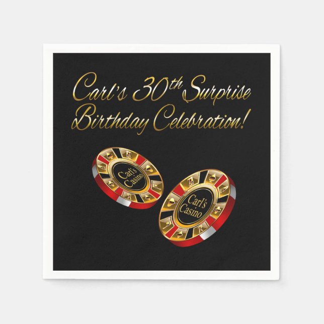 ALLYSON Casino Style Party ASK ME 4 NAMES IN CHIPS Napkin (Front)