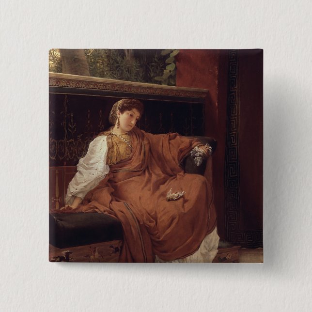 Alma-Tadema | Lesbia Weeping over a Sparrow 15 Cm Square Badge (Front)