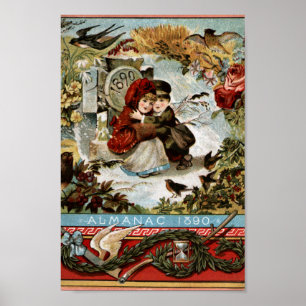 Almanac 1890 Vintage Advertising Winter Scene Poster