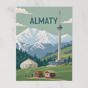 Almaty Peaks and Towers in Cold Retro View Postcard