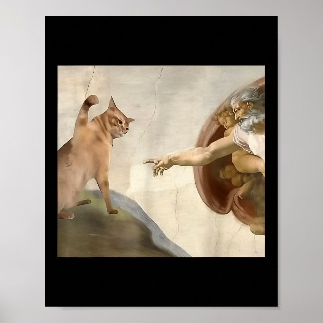 Almighty Slap Funny Cat God Creation Of Adam Meme  Poster (Front)