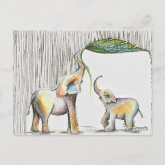 Almofada Baby and Mum Elephant Watercolor Postcard