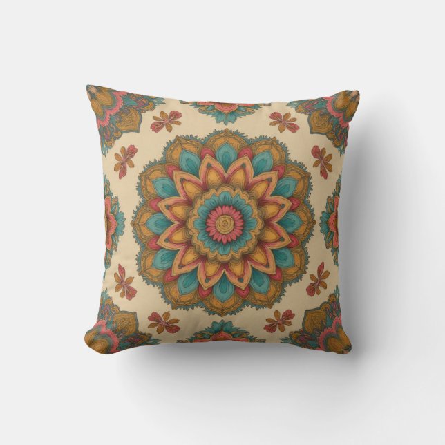 Almofada Colorful Mandala Floral Boho Art Cushion (Front)