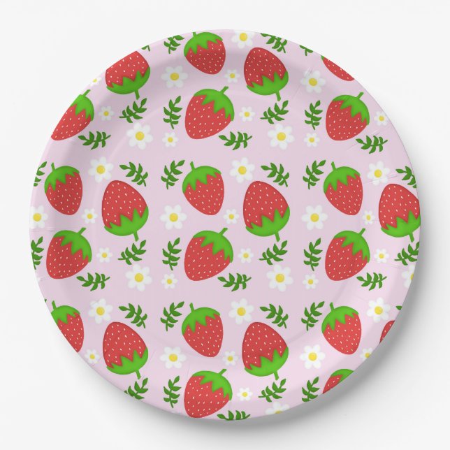 Almofada fofa continuous design strawberries botto paper plate (Front)