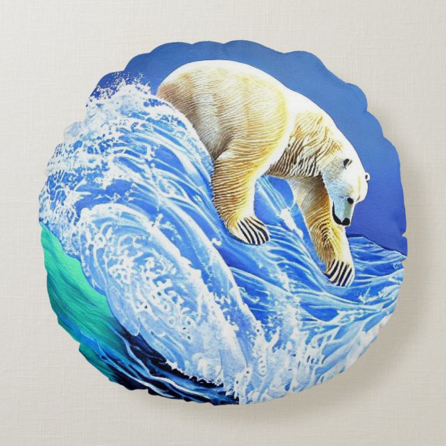 Almofada Image: Polar bear in the sea. Round Cushion (Front)