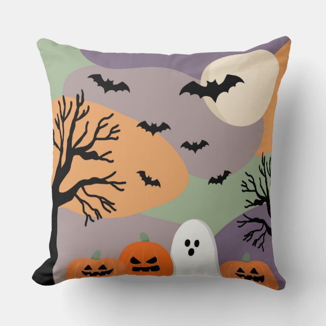 Almofada noite de halloween abóboras e fantasmas cushion (Front)