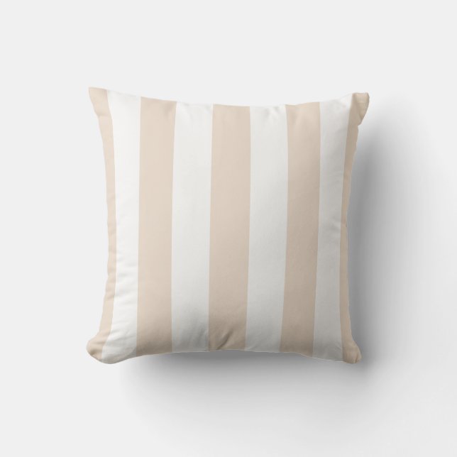 Almond Beige and White Awning Stripes Cushion (Front)