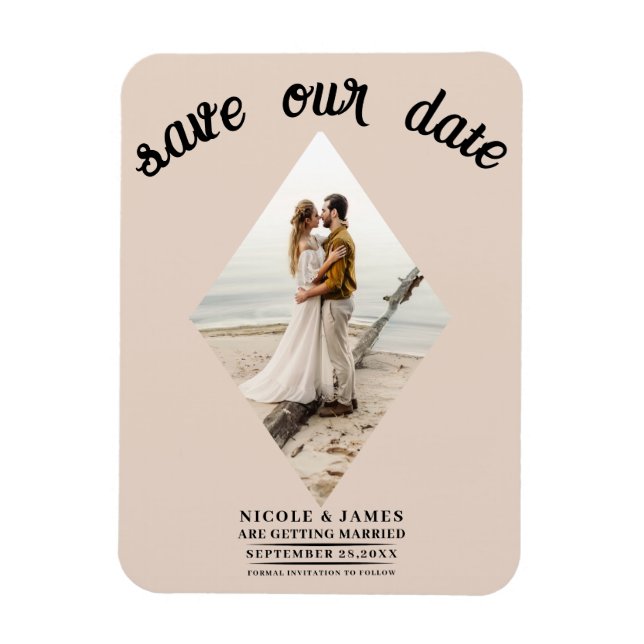 Almond Bisque Diamond Photo Wedding Save the Date Magnet (Vertical)