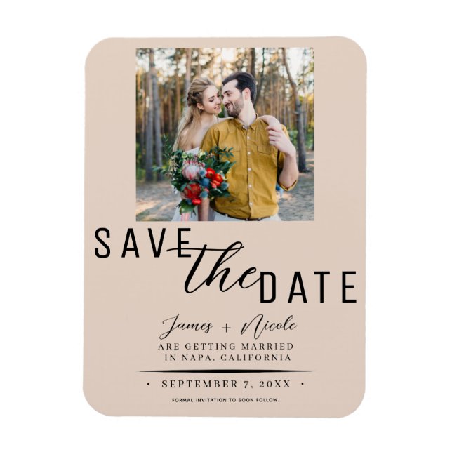 Almond Bisque Save the Date Photo Wedding Magnet (Vertical)