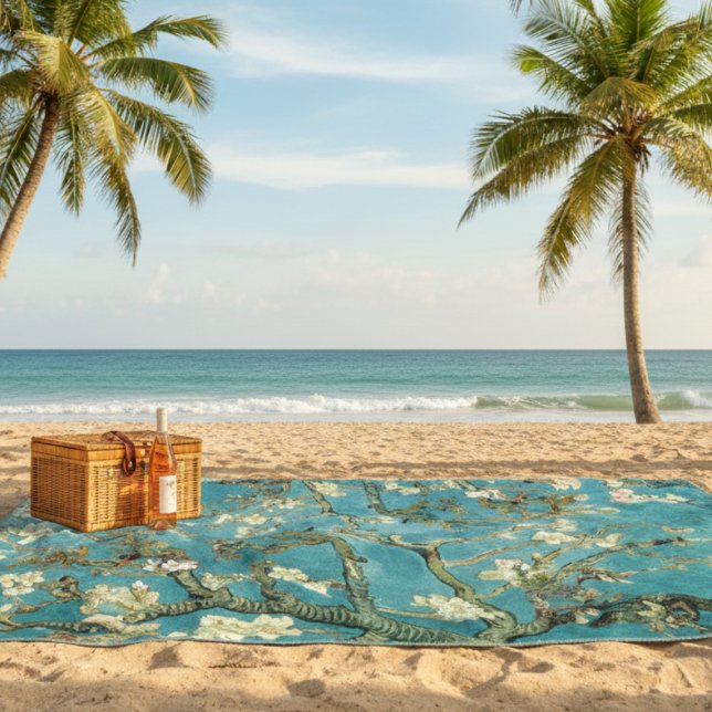  Almond Blossom Floral Boho Blue Classic Art Beach Towel (Creator Uploaded)