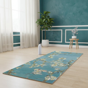 Almond Blossom Floral Boho Blue Classic Art Yoga Mat