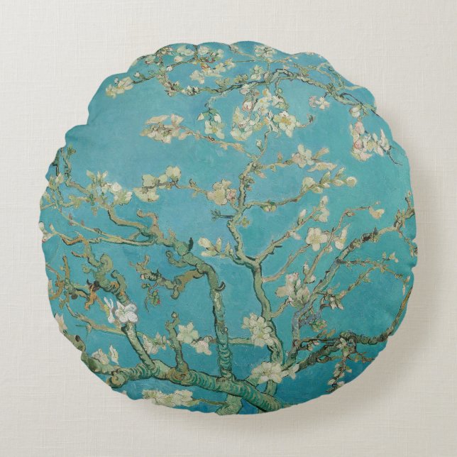 Almond Blossom, Oil Painting, Vincent Van Gogh Round Cushion (Front)