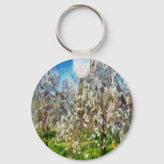 Almond Blossom Pointillism Dot Art Painting Key Ring