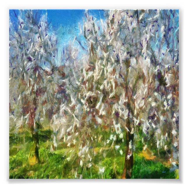 Almond Blossom Pointillism Dot Art Painting Photo Print (Front)
