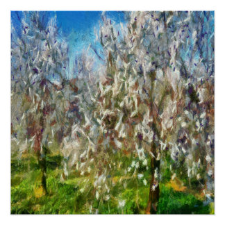 Almond Blossom Pointillism Dot Art Painting Poster