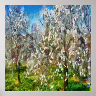 Almond Blossom Pointillism Dot Art Painting Poster